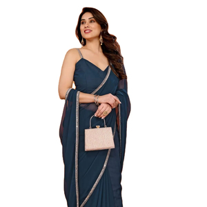 Collection de sari de style georgette lourde pour femmes travail en miroir réel pour les occasions de fête - Product Image 1