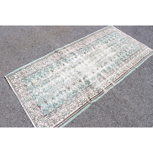 Tapis turc 3,2 x 6,6 pieds, tapis vintage, tapis en laine à carreaux bleus - Product Image 1