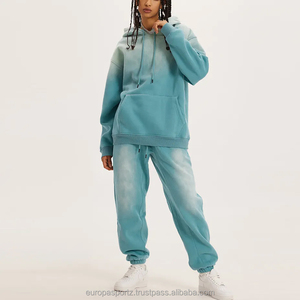 Conjunto de chándal unisex vintage de dos piezas lavado ácido regular con capucha logotipo personalizado al por mayor jersey en blanco chándales invierno sólido - Product Image 2