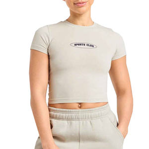 Femmes bébé t-shirts en gros à la mode haut court léger vêtements de sport d'été Slim Fit Fitness Yoga Gym haut d'entraînement à manches courtes - Product Image 3