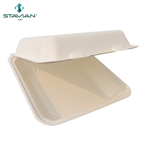 Caja de bagazo de fibras a base de plantas con logotipo personalizado Biodegradable 8x8 pulgadas Desechable 1070ml Caja de vajilla para llevar - Product Image 4