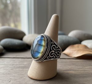 Vente chaude à la mode bague de mode 925 argent lunette ensemble Labradorite pierre précieuse plaqué or Rose certifié article de bijoux - Product Image 2