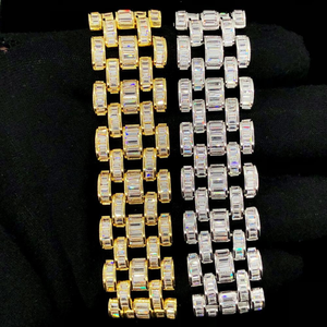 Trendy Moissanite Diamond 14K Gold Channel Set Baguette Bracelet pour hommes et femmes - Product Image 5