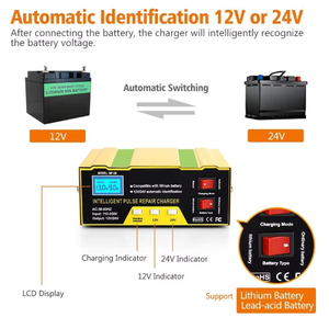 Adaptateur de chargeur de batterie universel 12V 10AH avec affichage, prise et pince de borne, plage de tension 12-24V - Product Image 4