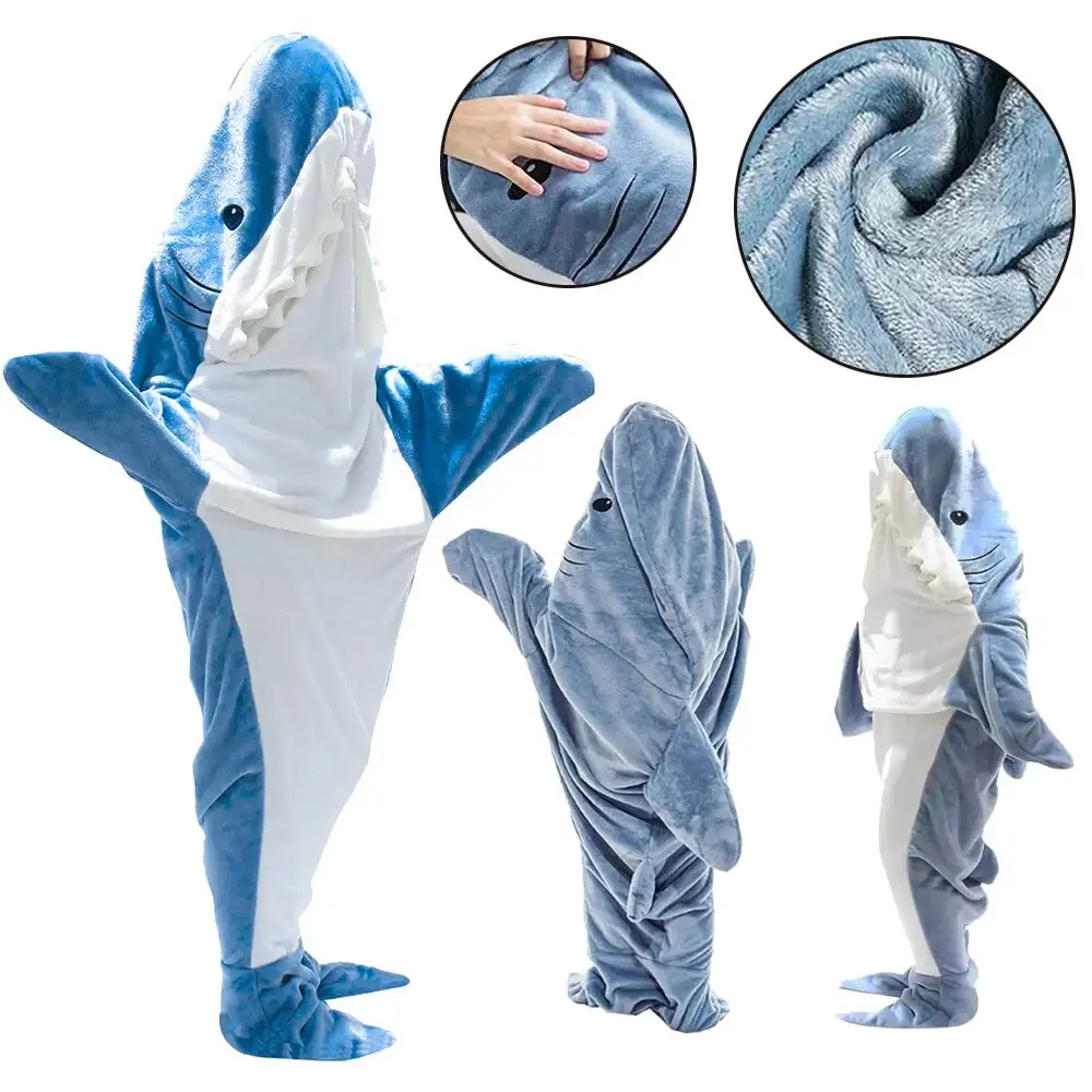 Oversized Cartoon Shark Blanket Sleeping Bag Pajamas Office Shark Sleeping Pajamas Children Adult Plush Hoodie Sharks Cosplay