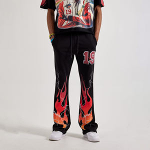 Pantalons de survêtement décontractés surdimensionnés à pattes évasées en molleton français avec impression de logo personnalisé, molleton empilé, coton léger, séchage rapide - Product Image 1