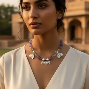 Vintage Women's <b>Necklace</b> with Purple Gray Turquoise <b>Beads</b> Garnet Pearl Cute Jade Jewelry Religious Gemstone Perfect Gift - Product Image 2