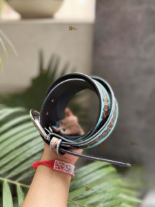 Ceintures en cuir véritable faites à la main usiné à la main sculpture en cuir élégant ceintures occidentales unisexe couleur Turquoise ceintures inde - Product Image 4