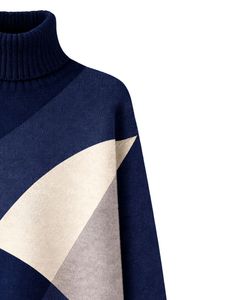 Customized Premium <b>Women</b> Turtleneck Color Block Knit Sweater Soft <b>Warm</b> Winter Pullover Casual Fashion <b>Top</b> Navy Blue Color - Product Image 4