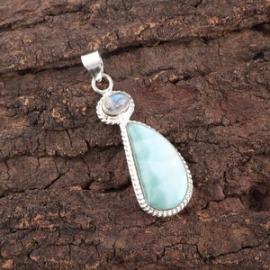 Collier pendentif en larimar et pierre de lune, fait main, en argent sterling 925, bijou classique de haute qualité, cadeau pour femmes et enfants - Product Image 2
