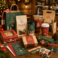 Coffret cadeau de Noël personnalisé AT PACK avec sachets de café, tasses, sac fourre-tout, boîtes cadeaux, serviettes et accessoires de café pour les fêtes