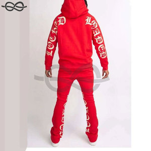 OEM Survêtement en coton pour hommes Sweat à capuche patchwork et jogging évasé empilés Ensemble de survêtements deux pièces Jogger pour hommes Vêtements décontractés - Product Image 2