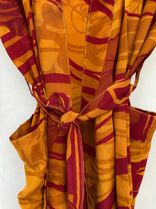 ชุดคลุมกิโมโนผ้าไหมสำหรับผู้หญิงเสื้อคลุมเย็บมือชุดคลุมทำจากผ้าอินเดียสีน้ำตาลและสีแดง - Product Image 5