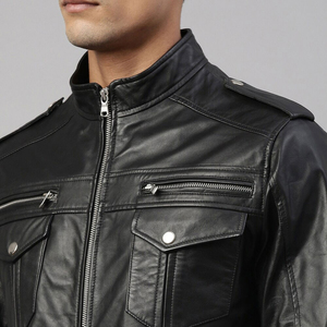 Chaqueta de cuero de motorista para hombre de nuevo estilo de diseño adecuado de fábrica, chaqueta de cuero para hombre de gran personalidad de aspecto clásico para hombre - Product Image 6