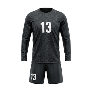 Ensemble d'uniformes de football personnalisés noirs à manches longues, 100 % polyester, maillot et short de football par sublimation, tenues d'entraînement pour hommes - Product Image 1