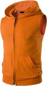 Streetwear Custom Logo Printed Blank <b>Sleeveless</b> Zipper <b>Hoodies</b> 100% Cotton Unisex Heavyweight Breathable Cheap <b>Hoodies</b> for <b>Men</b> - Product Image 3