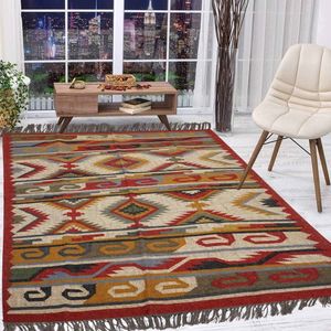 Tapis Kilim en Laine Fait à la Main, Motif Géométrique Brodé, Maison, Hôtel, Style Boho, Salon Extérieur - Product Image 4