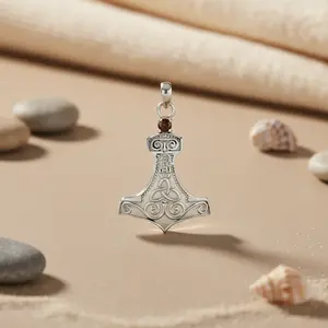 Colgante de Martillo de Thor de Plata de Ley 925 con Piedra Preciosa, Chapado en Oro Rosa y Platino, Amuleto Religioso - Product Image 2