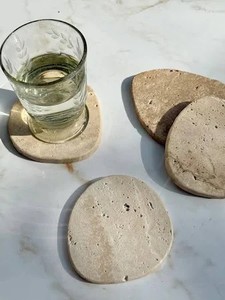 Natural Travertine Stone <b>Coaster</b> Set <b>Heat</b> Resistant Durable Minimalist Drinkware Protection for Dining Coffee Table Decor - Product Image 4