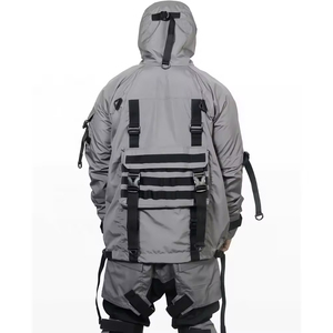 Vestes bomber universitaires noires pour hommes Tech Wear 3XL Punk Hip Hop Streetwear tactique avec poche poitrine sans col Design inspiré de la bande - Product Image 4