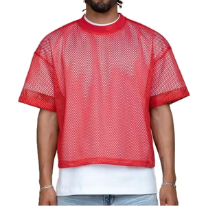 Camiseta de malla personalizada informal a la moda, camiseta de malla de fútbol Boxy, camiseta recortada de malla, camiseta transparente atlética para hombres - Product Image 1