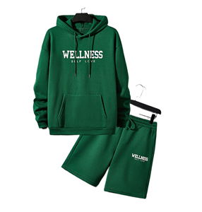 Ensemble de vêtements d'entraînement d'hiver pour hommes Sweat à capuche et short surdimensionnés avec motif de lettres assorti pour la salle de sport - Product Image 1