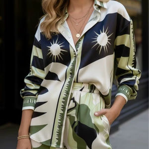 Conjunto de Blusa y Pantalones Estampados para Mujer Turca, Atuendo de Dos Piezas a la Moda - Product Image 1