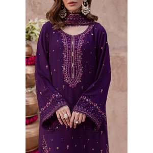 Purple Embroidered Anarkali <b>Suit</b> With Chiffon Dupatta And <b>Trousers</b> Set For <b>Women</b> <b>Wedding</b> Wear India Pakistan Traditional Style - Product Image 4