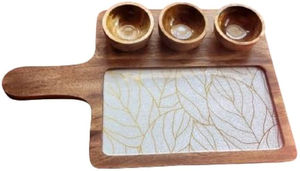 Plateau en bois avec trois bols Design imprimé Finition brillante Style de luxe pour les occasions de fête - Product Image 2