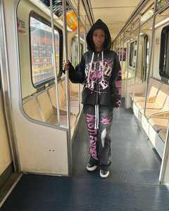 Streetwear avec logo personnalisé à imprimé bouffant Ensemble de pantalons de survêtement sweat à capuche en éponge français de jogging d'entraînement Survêtements unisexe pour hommes - Product Image 2