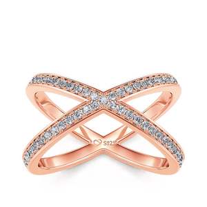 Jeulia X-Shape Crossover Rhodium Plated Sterling <b>Silver</b> <b>Ring</b> with Cut Zircon - Product Image 1
