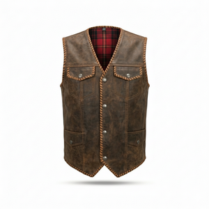 Gilet uni SNAP TALL, style club, 100% cuir véritable, coupe-vent, respirant, style vintage, vêtement d'extérieur d'hiver - Product Image 4