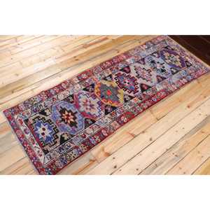 Turkish <b>Runner</b> Rug 2,8x7,9 ft (84x241 cm), Herki <b>Red</b> Animal Print Vintage Rug - Product Image 2