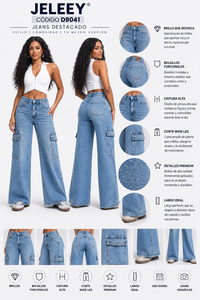Jean cargo pour femme, taille mi-haute, coupe droite, extensible, style Y2K décontracté, délavé coloré, confortable et polyvalent - Product Image 1