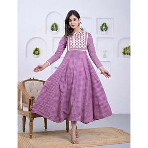 Purple Cotton <b>Block</b> <b>Printed</b> Anarkali Dress Pakistani-Style Ethnic Indian Wear Featuring Georgette Salwar and Choli - Product Image 3