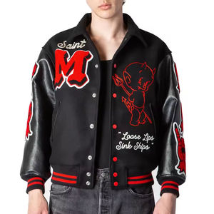 Blouson universitaire en cuir personnalisé OEM avec col brodé en chenille, style bomber, pour homme, respirant, streetwear, hiver - Product Image 1