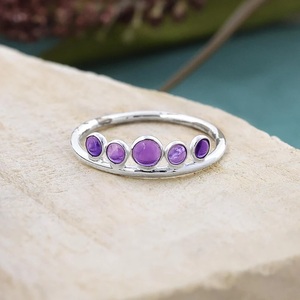 แหวนอเมทิสต์ธรรมชาติ925แหวนหินเรียบง่ายสีเงินสเตอร์ลิงเป็นของขวัญเครื่องประดับสไตล์โบฮีเมียนสำหรับผู้หญิง - Product Image 1