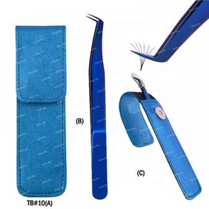 Pinzas Profesionales para Extensión de Pestañas de Acero Inoxidable con Recubrimiento de Plasma Azul, Hechas a Mano, Puntas Rectas y Curvas, Herramientas de Maquillaje - Product Image 2