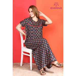 Robe de nuit longue en coton décontractée pour femme Evolve, imprimée, à manches courtes, avec poches latérales boutonnées, taille XS, tissée douce - Product Image 5