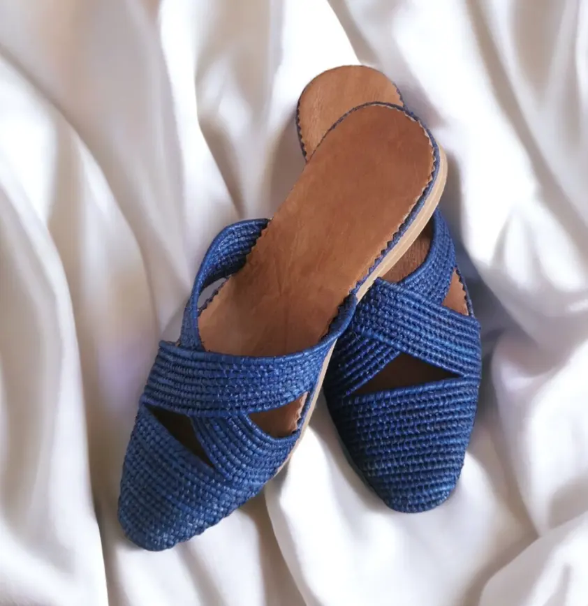 Rafia mules, sepatu, hadiah untuk dia atau dia, sandal Rafia, sandal Rafia, sandal mules Rafia