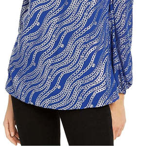Top da donna Michael Kors taglie forti con stampa floreale, volant e spalle scoperte, blu, taglia 0X, con logo ricamato in pizzo e paillettes - Product Image 3
