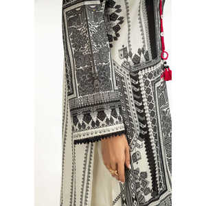 Traje Casual de 3 Piezas para Mujer en Color Beige con Estampado, Decoración Plizada y Cierre de Botones - Product Image 4