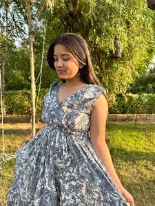 Robe Maxi décontractée d'été pour femmes bloc de main imprimé robe mi-longue florale bohème imprimé floral - Product Image 4