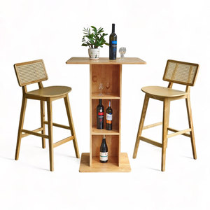 Combo Set 70cm Square Wood <b>Bar</b> <b>Table</b> <b>and</b> 2 <b>Stools</b> for Basement Restaurant Hotel Furniture CBCF304 - Product Image 1