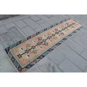 พรมวิ่งสไตล์ตุรกี ขนาด 2.3x8.7 ฟุต พรมขนสัตว์สีน้ำเงินวินเทจลายปะติด - Product Image 3