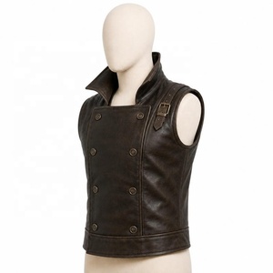 Chaleco de Cuero Genuino para Hombre, Cierre de Botones, Sin Cuello, Ropa de Abrigo de Invierno, Diseño a Cuadros, Secado Rápido, Poliéster/Algodón - Product Image 4