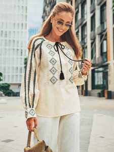 Blusa bohemia de corte Regular étnico tradicional para mujer, Top bordado de oficina de algodón orgánico 100%, suministro ODM teñido liso - Product Image 3