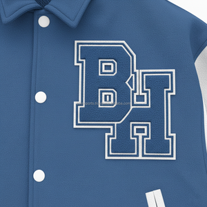 Haute Qualité 350 GSM Laine Varsity Veste Bleu Blanc Conception Logo Personnalisé Broderie Lettre Patch Sportswear Femmes Varsity Veste - Product Image 6