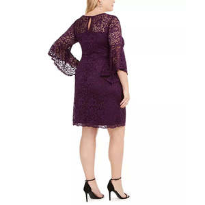 Abito da donna viola XX-Large con maniche a campana in pizzo, trendy, taglie forti, aderente con vita naturale - Collezione Love - Product Image 2