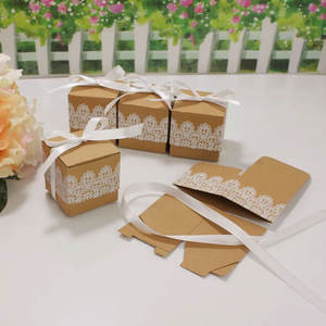 Caja de dulces de papel Kraft de boda de estilo europeo, papel de aluminio personalizable de encaje blanco, suministros de boda, cinta de entrega de alimentos incluida - Product Image 5